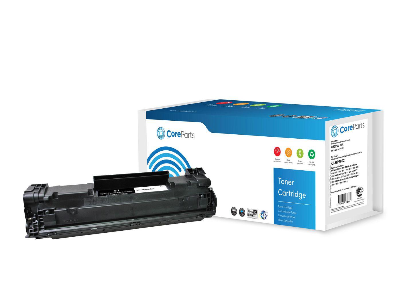 CoreParts QI-HP2092 cartuccia toner 1 pz Compatibile Nero (Toner Black CE285A - Pages: 1.600, Nordic Swan - HP LaserJet P1102 [