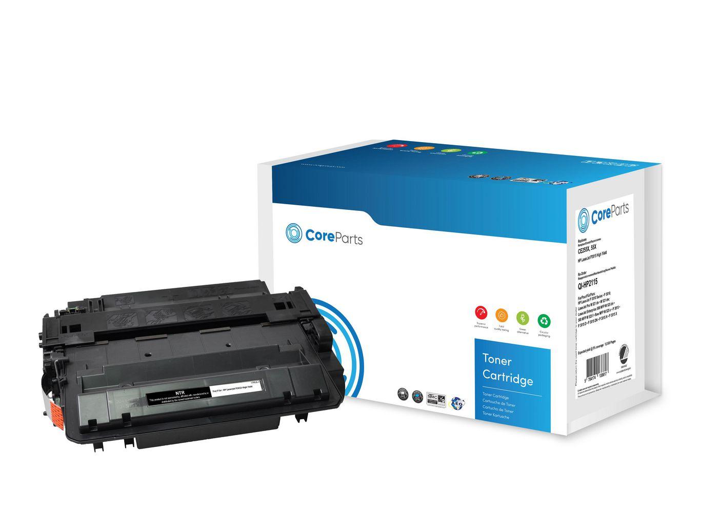 CoreParts QI-HP2115 cartuccia toner 1 pz Compatibile Nero (Toner Black CE255X - Pages: 12.500, Nordic Swan - HP LaserJet P3015