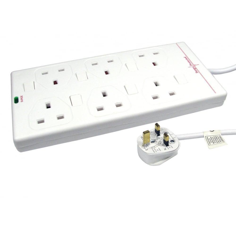 6-way UK Socket 2M White - Warranty: 300M