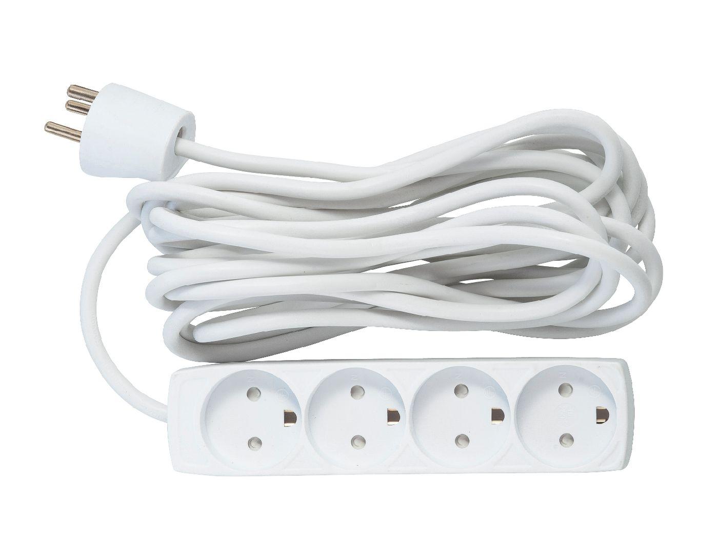 4-way Danish Power Strip 5m - With Earth, without ON/OFF - Switch - Warranty: 300M