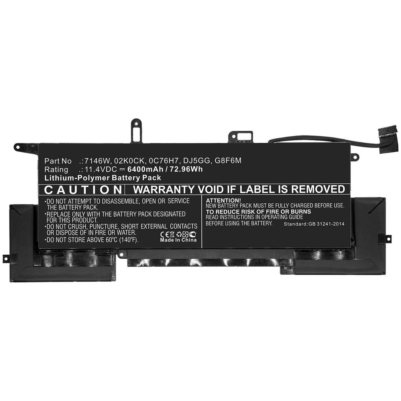 CoreParts MBXDE-BA0204 ricambio per laptop Batteria (Laptop Battery for Dell - 72.96Wh Li-Pol 11.4V 6400mAh - Black, 72.96Wh Li