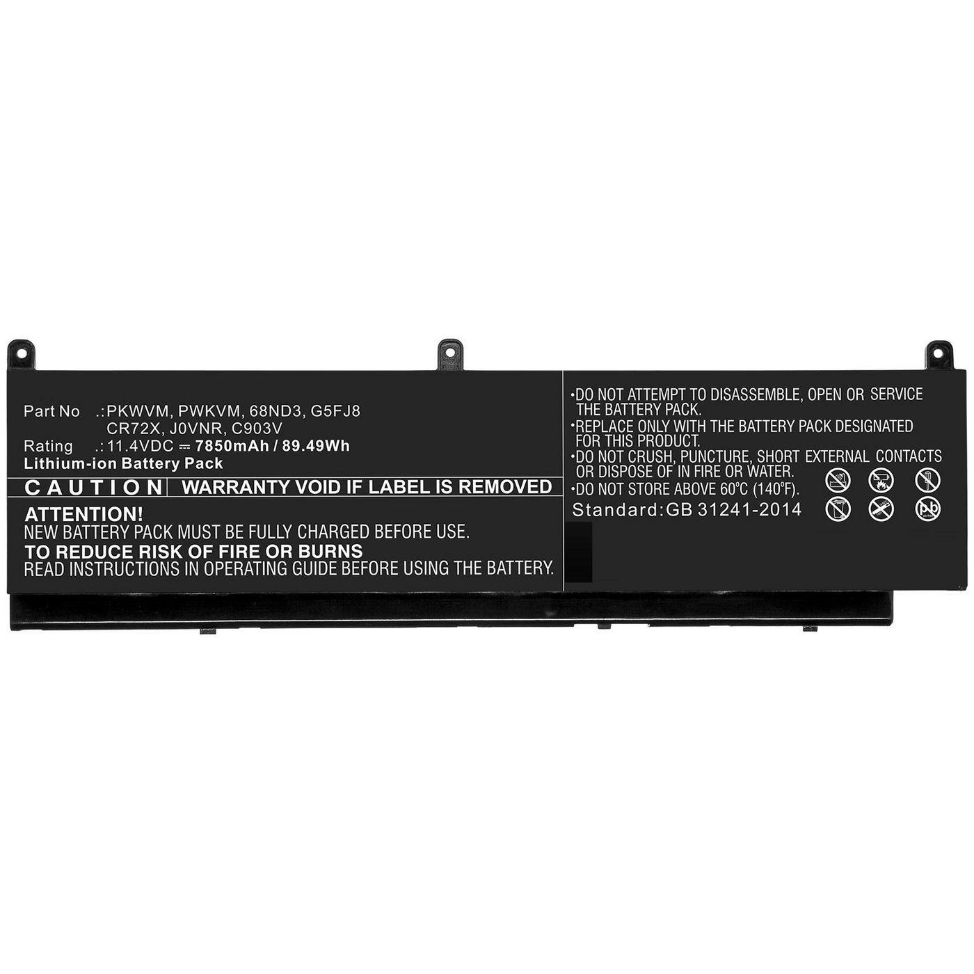 CoreParts MBXDE-BA0218 ricambio per laptop Batteria (Laptop Battery for Dell - 89.49Wh Li-ion 11.4V 7850mAh - Black 89.49Wh Li-