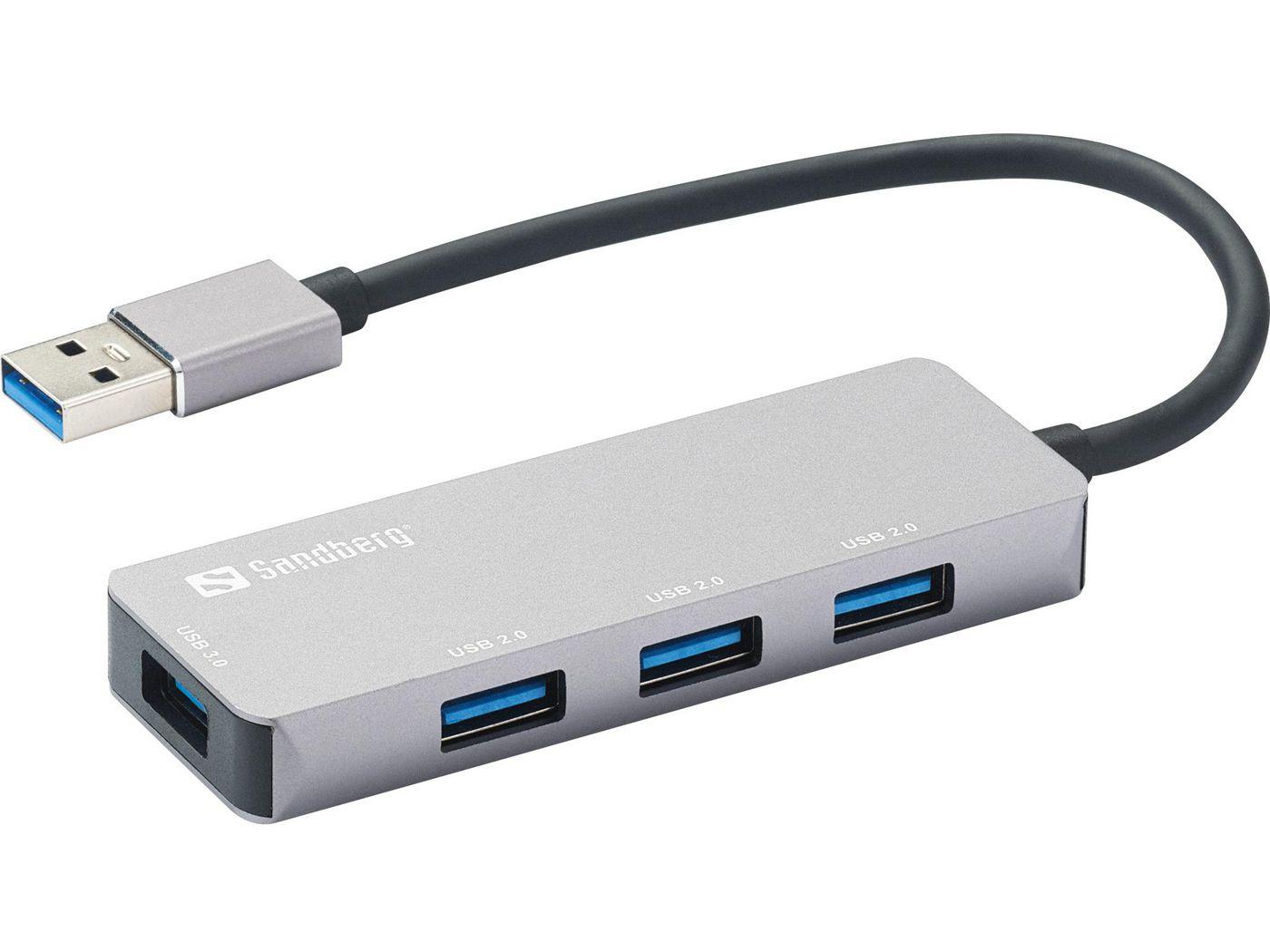 Sandberg 333-67 hub di interfaccia USB 3.2 Gen 1 [3.1 Gen 1] Type-A 5000 Mbit/s Grigio (USB-A Hub 1xUSB3.0+3x2.0 SAVER - USB-A