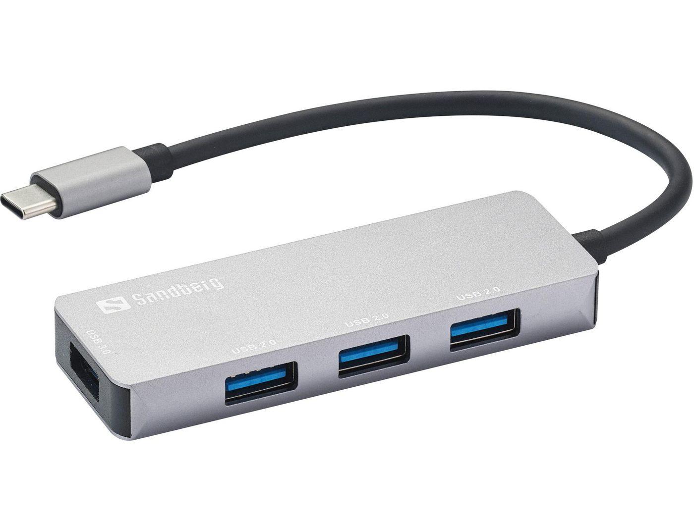 Sandberg 336-32 hub di interfaccia USB 3.2 Gen 1 [3.1 Gen 1] Type-C 5000 Mbit/s Grigio (USB-C Hub 1xUSB3.0+3x2.0 SAVER - USB-C