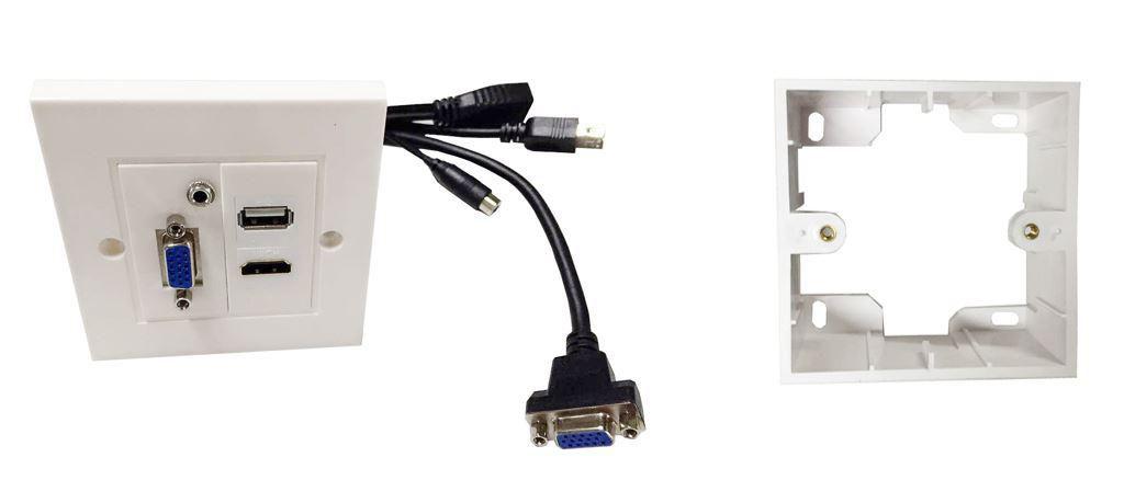 Vivolink WI221293 presa energia HDMI + VGA + USB A + 3.5mm Bianco (Wall Box HDMi + USB + VGA - . - Warranty: 12M)