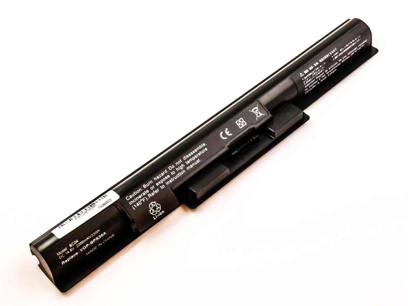 CoreParts MBI4111 ricambio per laptop Batteria (Laptop Battery for Sony - 32,56Wh 4 Cell Li-ion 14,8V - 2200mAh Black 33Wh 4 Ce