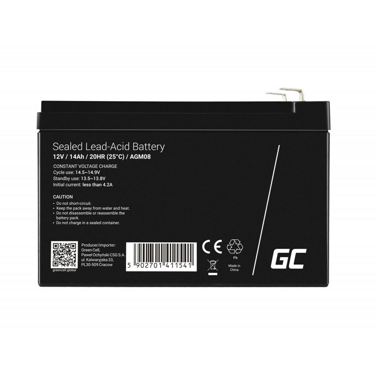 Green Cell AGM VRLA 12V 14Ah maintenance-free battery for alarm system, cash register, toys