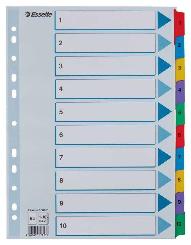 Esselte 100161 intercalare (Esselte Mylar register karton A4 1-10)