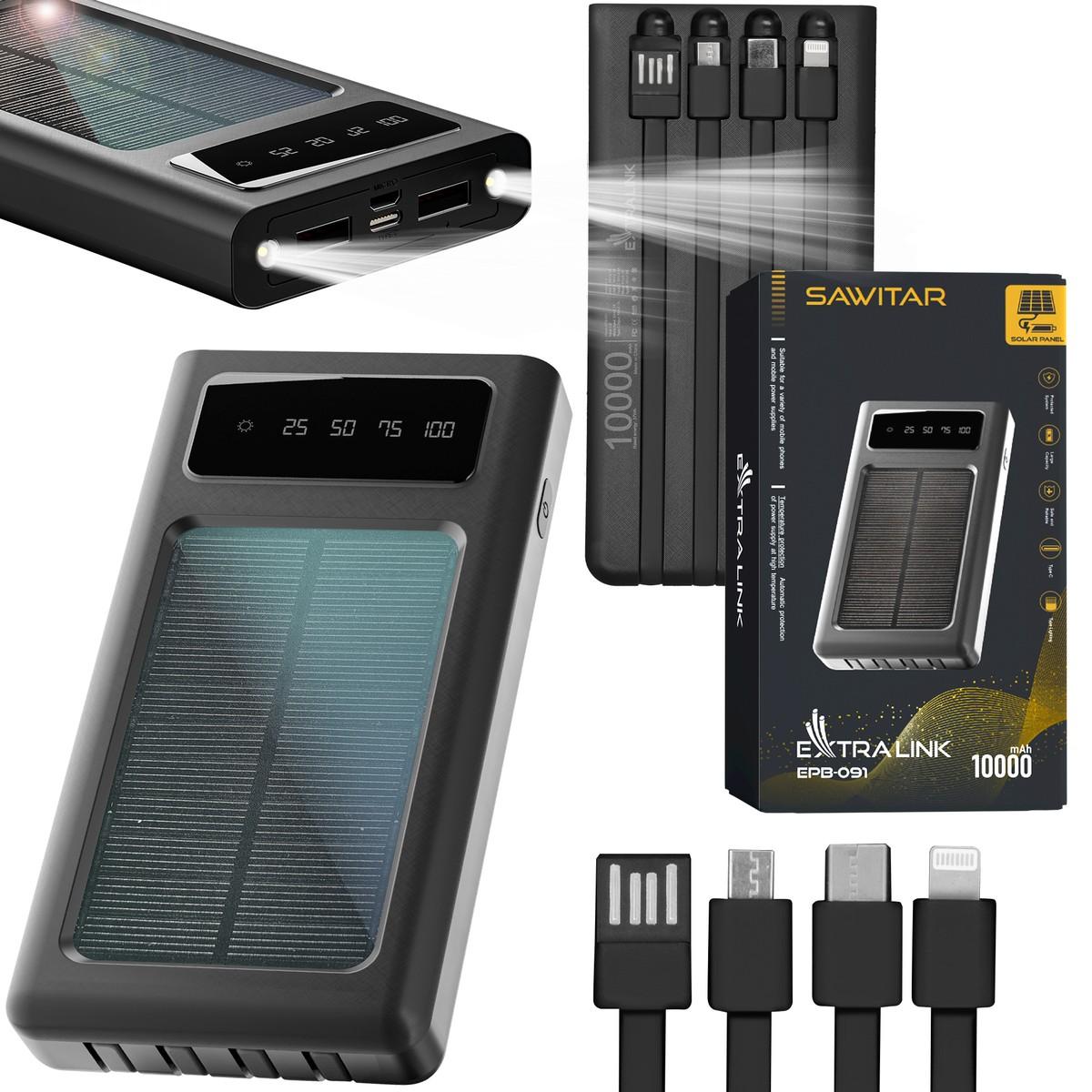 Extralink EPB-091 10000mAh Nero | Powerbank | Solar Power bank, USB-C