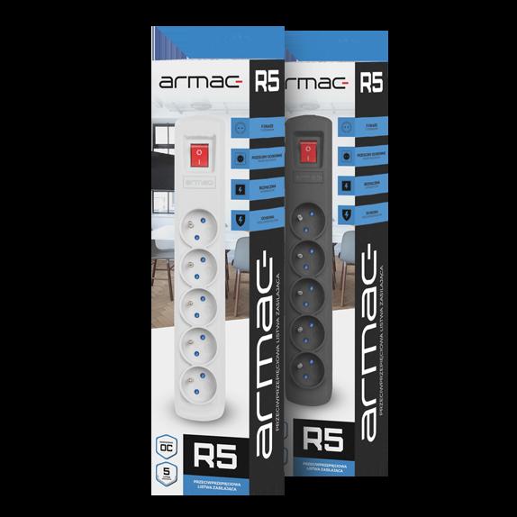 Armac R5 | Presa multipla | sistema anti-sovratensione, 5 prese, cavo 1.5m, nero