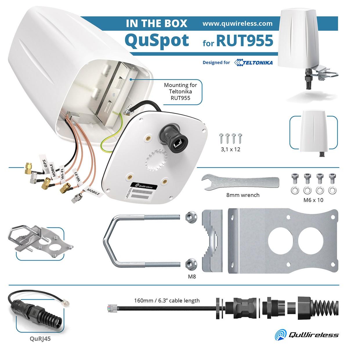 QuWireless QuSpot A955S | Antenna LTE + Wi-Fi + GPS | per Teltonika RUT956/RUT955