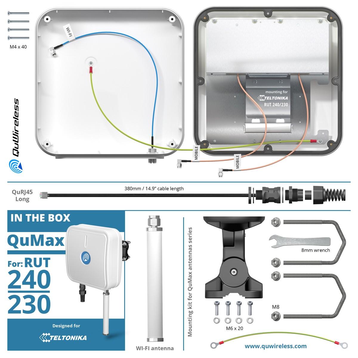 QuWireless QuMax A240M | Antenna LTE + Wi-Fi | per Teltonika RUT241/RUT240/200/230