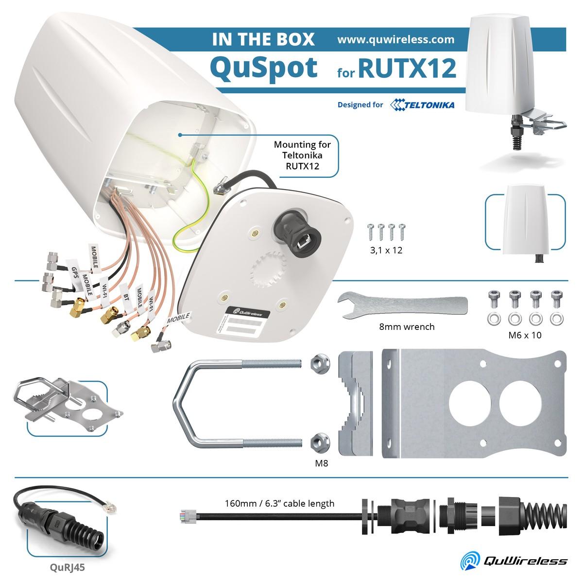 QuWireless QuSpot AX12S | 2x antenna LTE + Wi-Fi + GPS + Bluetooth | per Teltonika RUTX12/RUTX14