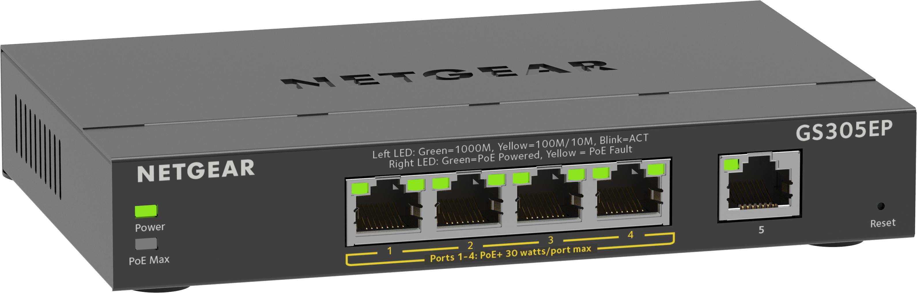 NETGEAR 5-Port Gigabit Ethernet PoE+ Plus Switch (GS305EP) Gestito L2/L3 Gigabit Ethernet (10/100/1000) Supporto Power over Eth