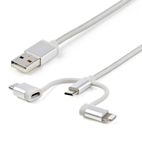 StarTech.com Cavo di ricarica multiplo USB da 1m - Adattatore da USB a Micro-USB o USB-C o Lightning per iPhone / iPad / iPod /