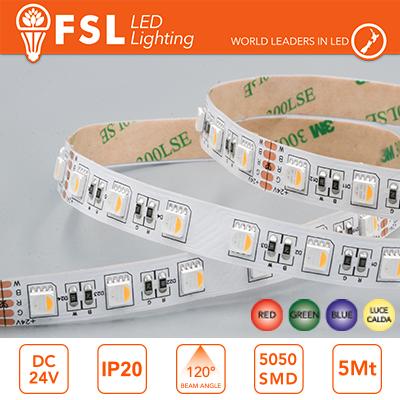 Striscia LED 5m IP20 5050 24V - 14W/m 60led/m RGBW 3000K