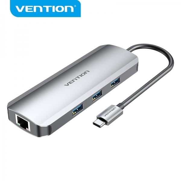 Vention TOLHB replicatore di porte e docking station per laptop Cablato USB 3.2 Gen 1 (3.1 Gen 1) Type-C Argento