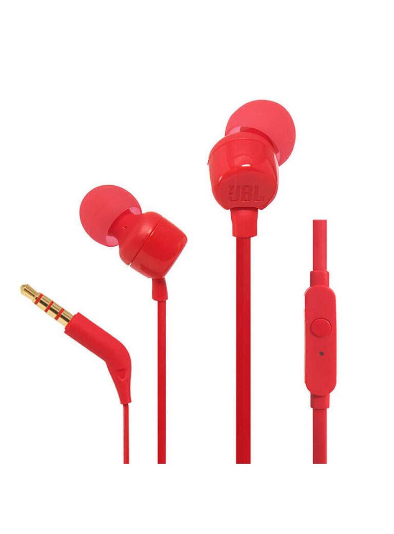 Cuffie JBL Tune 110 Microfono - Mani liberi - Controllo del cavo - Cavo piatto da 1,11 m - colore rosso