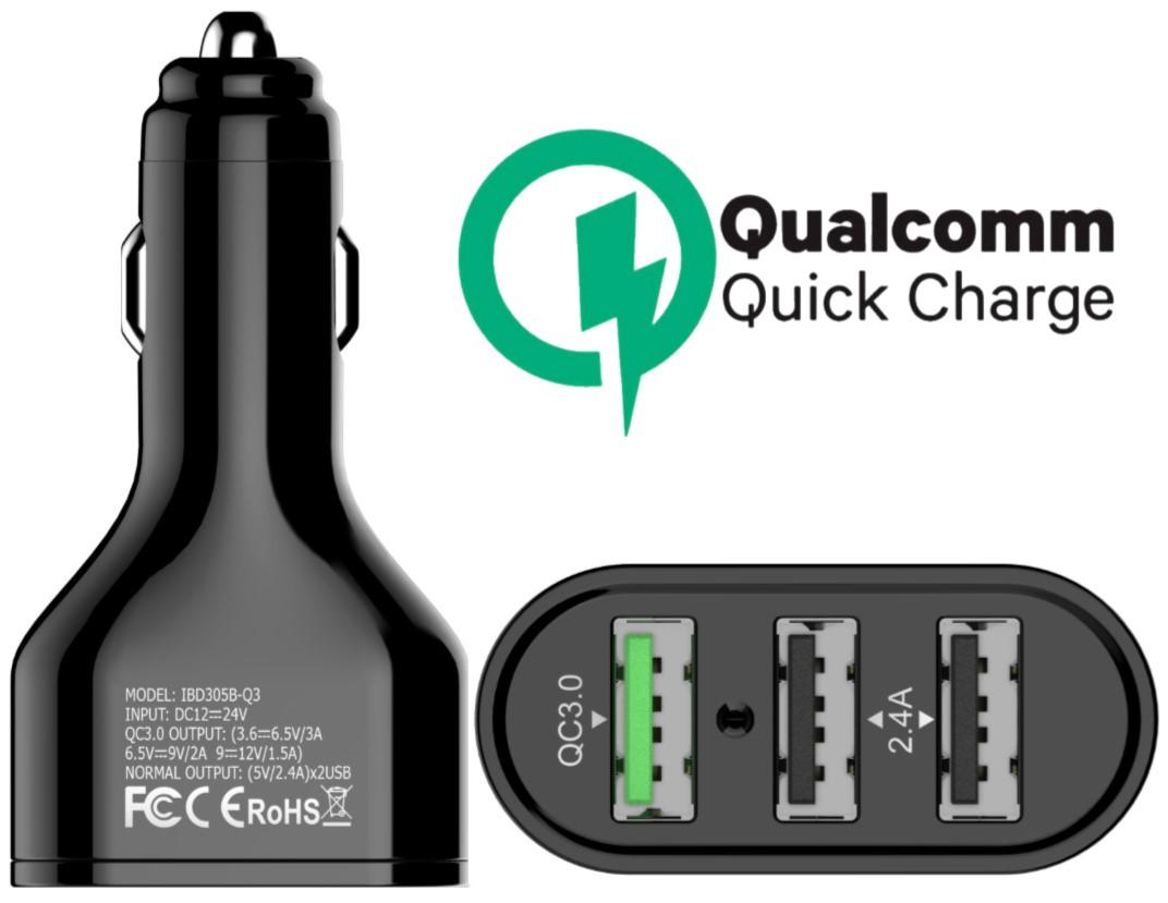 Caricabatteria da Auto QC3.0 Carica Rapida 42W 3 Uscite