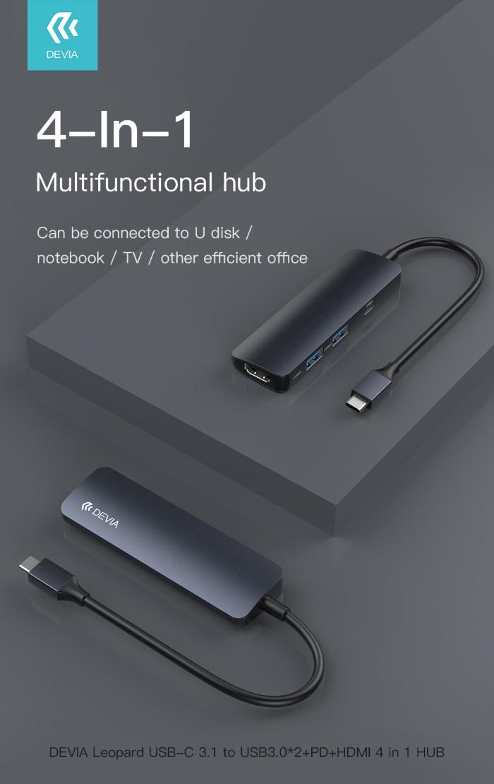 HUB 4 in 1 da Tipo-C a Usb 3 HDMI carica PD