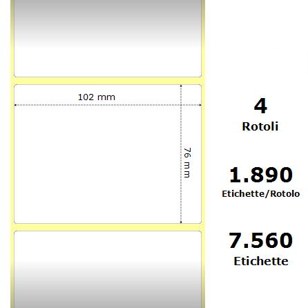 White 102x76mm1890 Et/Rotolo Z-2000D 4x3x3 Core 4 Rolls