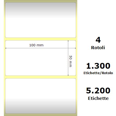 White 100x50mm1300 Et/Rotolo Z-2000D3.9x2x1 Core 4 Rolls