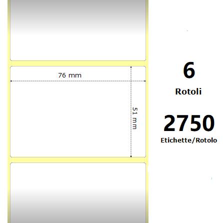 White 76x51mm 2750 Et/Rotolo Z-2000D 3x2x3 Core 6 Rolls