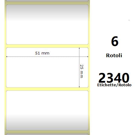 White 51x25mm 2340 Et/Rotolo Z-2000D 2x1x1 Core 6 Rolls