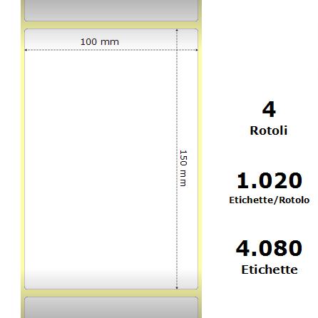 White 100x150mm1020 Et/Rotolo Z-1000D3.9x5.9x3 Core4Rolls