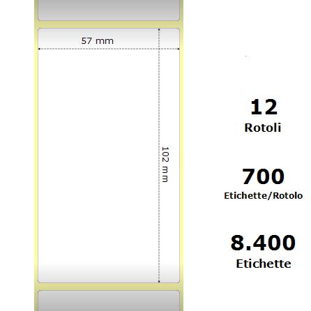 White 57x102mm700 Et/Rotolo Z-2000D 2.2x4x1Core 12 Rolls