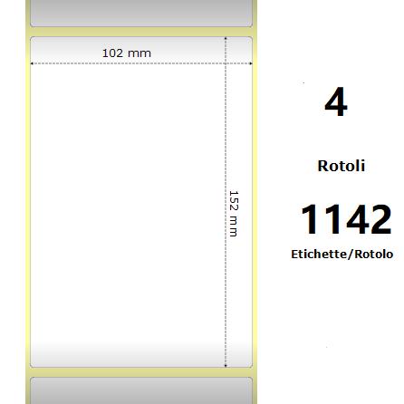 White 102x152mm1142 Et/Rotolo Z-2000D 4x6x3 Core 4 Rolls