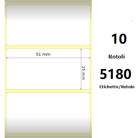 White 51x25mm 5180 Et/Rotolo Z-2000D 2x1x3 Core 10 Rolls