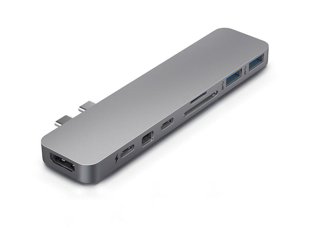 SANHO Hyperdrive Pro 8-in-2 Hub Duting Station USB-C per MacBook, Gray (HDMI, USB, MIRCOSD, SD, Mini-Displayport, USB-A)