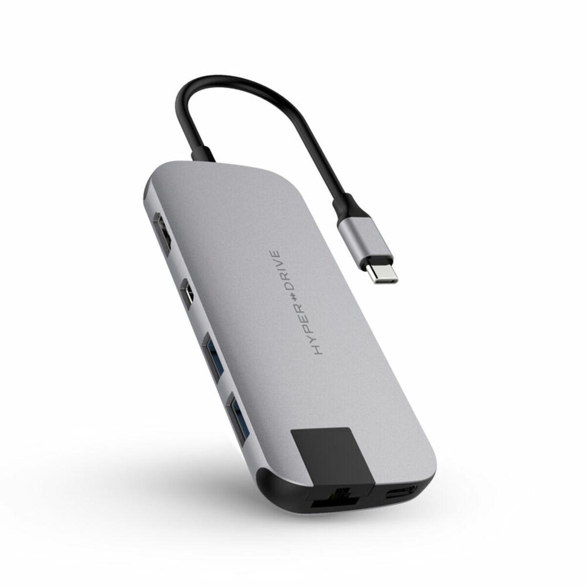 HYPER HD247B-GRAY cavo USB USB C Grigio (HyperDrive Slim 8-in-1 Hub - Docking station - USB-C - HDMI, Mini DP - GigE)