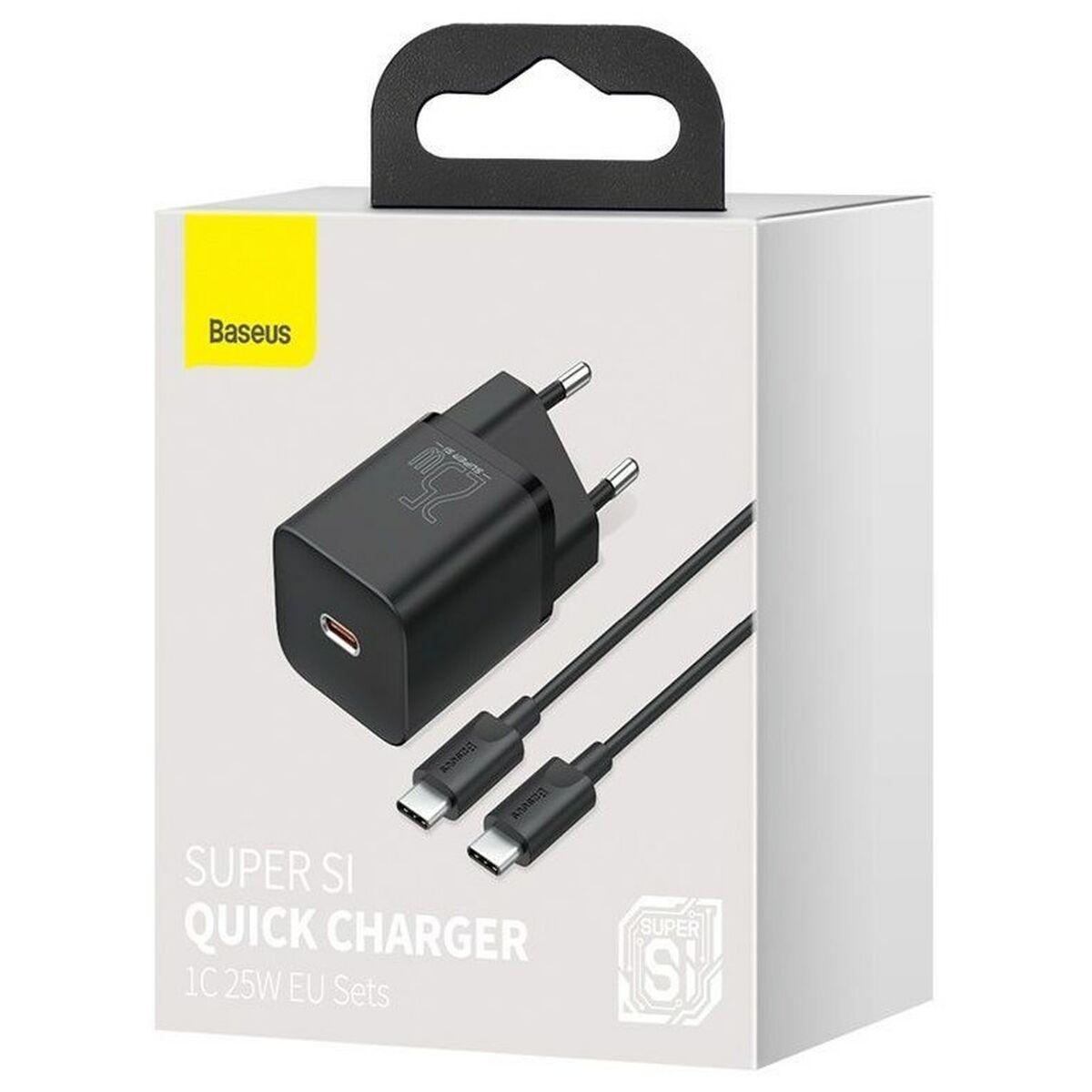 Baseus TZCCSUP-L01 Caricabatterie per dispositivi mobili Nero Interno (Baseus Super Si USB-C Wall Charger 25W 3A + USB-C Cable