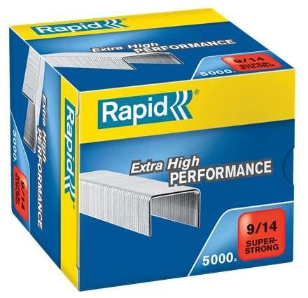 Scatola Rapid Super Resistente da 5000 Graffette 9/14 - Da 80 a 110 Fogli - Filo Zincato Super Rinforzato - Perno da 14mm