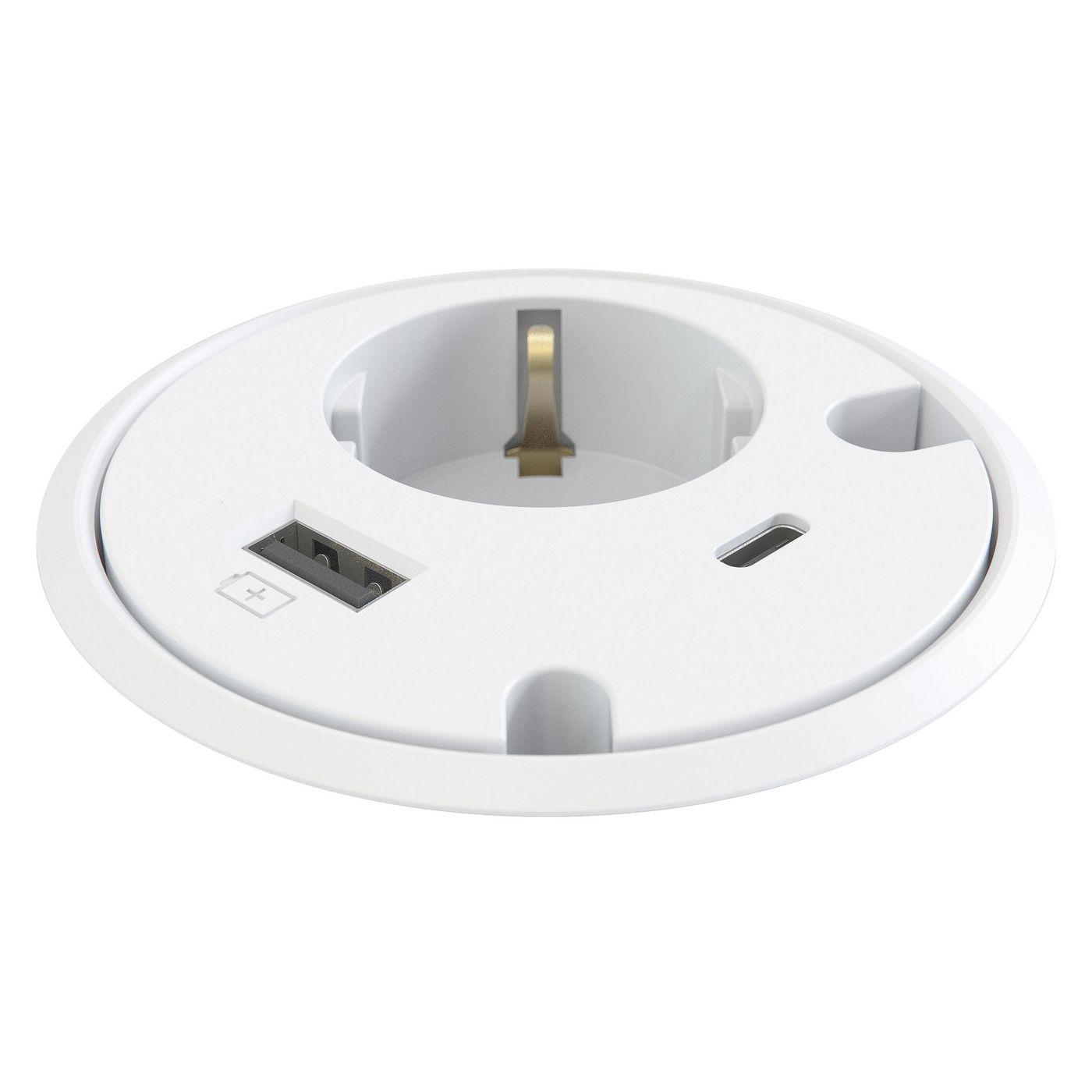 Powerdot 1xUSB and 1xUSB-C - Feed Through White - Warranty: 12M