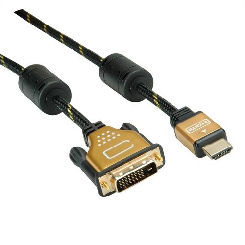 Cavo monitor ROLINE GOLD, DVI (24 1) - HDMI, Dual Link, M/M, 1 m