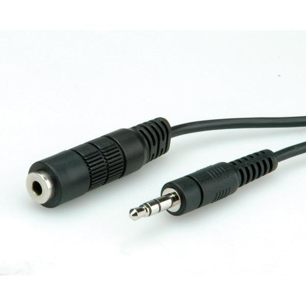 ROLINE 3.5mm Cable ST/BU, 5m cavo audio Nero (ROLINE 3.5mm Jack Extension Cable. M/F. Black 5.0m)