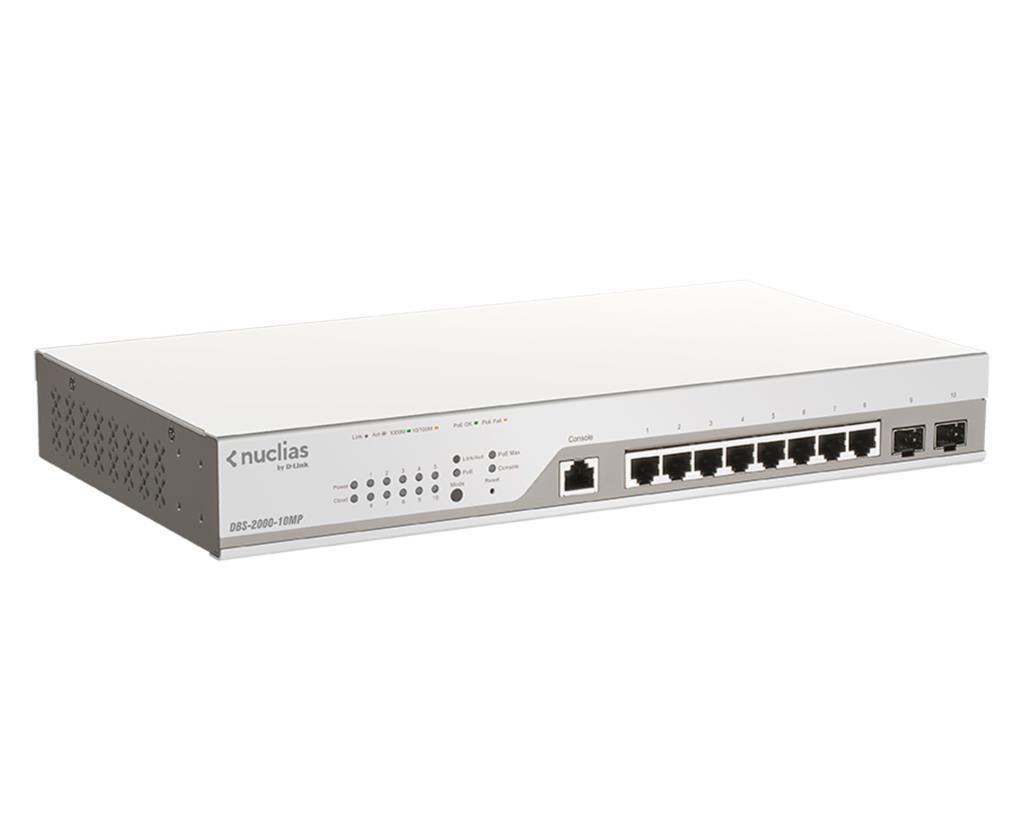 Nuclias Cloud - Smart+ Switch 8 ports Gigabit PoE/PoE+ + 2 ports SFP - Budget PoE 130W - 1 anno di licenza incluso