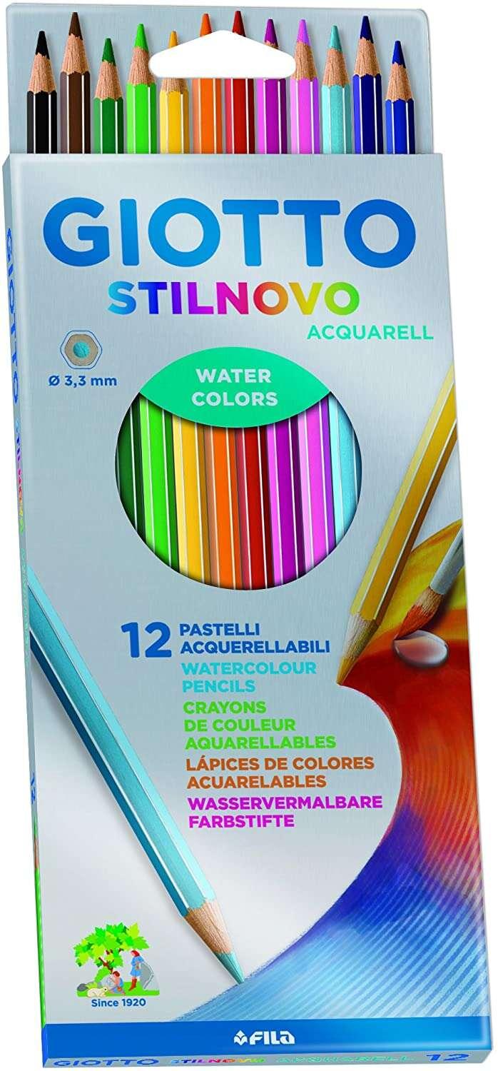 Giotto Stilnovo Pacchetto Acquirell di 12 Penches di colori esagonali Waterny - Mina 3,3 mm - Legno - Colori di alimentazione