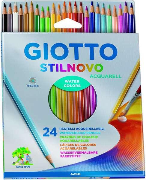 Giotto Stilnovo Pacchetto Acquirell di 24 penship di colori esagonali Waterny - Mina 3,3 mm - Legno - Colori di alimentazione