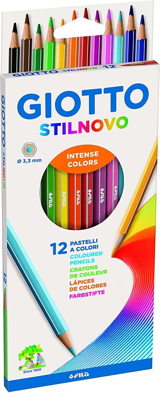 Giotto Stilnovo Confezione da 12 Matite Colorate Esagonali - Piombo 3,3 mm - Legno - Colori Assortiti