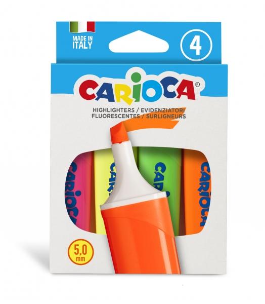 Carioca Memolight Confezione da 4 evidenziatori - Punta a scalpello da 5 mm Caratteristiche -Evidenziatori MEMOLIGHT 4 unità -