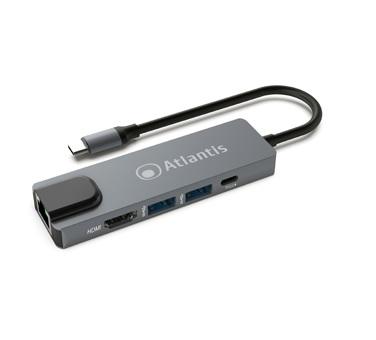 ATLANTIS ADATTATORE DA USB TYPE-C TO RJ45 + HDMI + 2xUSB 3.0 + PD A04-TC_LANHD+PU