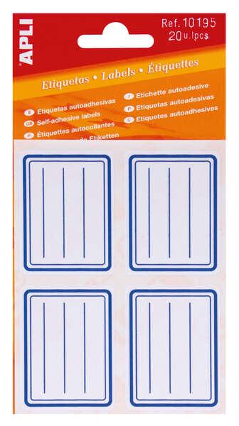 Targhetta adesiva su base scuola - misura 50x38mm - bordo blu - adesivo permanente - ideale per marcare e identificare - colore