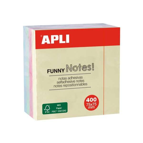 Appli Funny Cubo da 400 foglietti adesivi 75 x 75 mm - Colori pastello assortiti