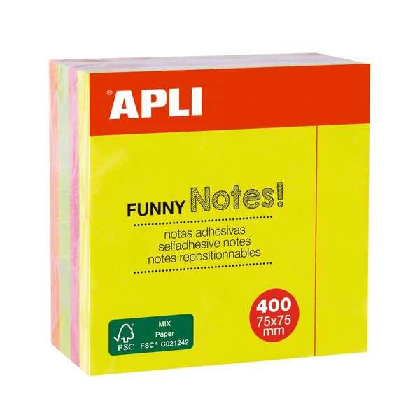 Appli Funny Cubo da 400 foglietti adesivi 75 x 75 mm - Colori assortiti fluorescenti