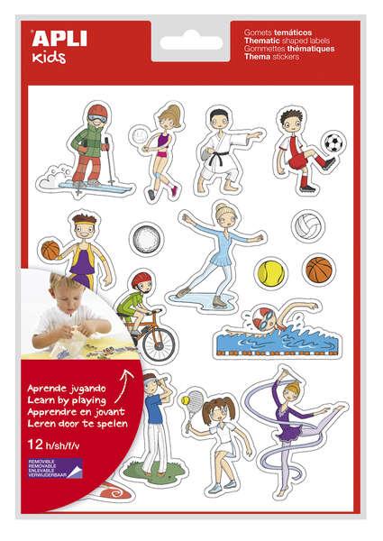 Apli Bag of Gomets Sport tematico - 204 gomets in 12 fogli - Illustrazioni divertenti per arricchire il vocabolario e le abilit