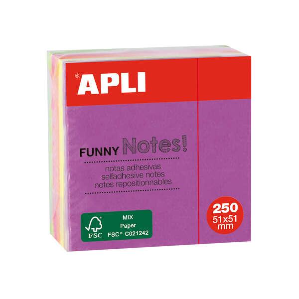 Note adesive applicate divertenti 51x51mm mini -cubo 250 fogli - 5 colori fluorescenti divertenti e pratici